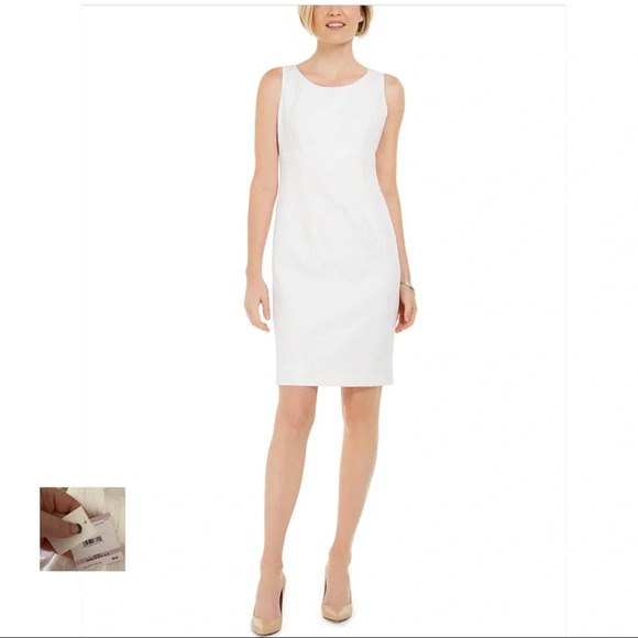 Kasper NWT Vanilla Ice Textured Leaf Jacquard Embroidered Dress - Picture 1 of 15